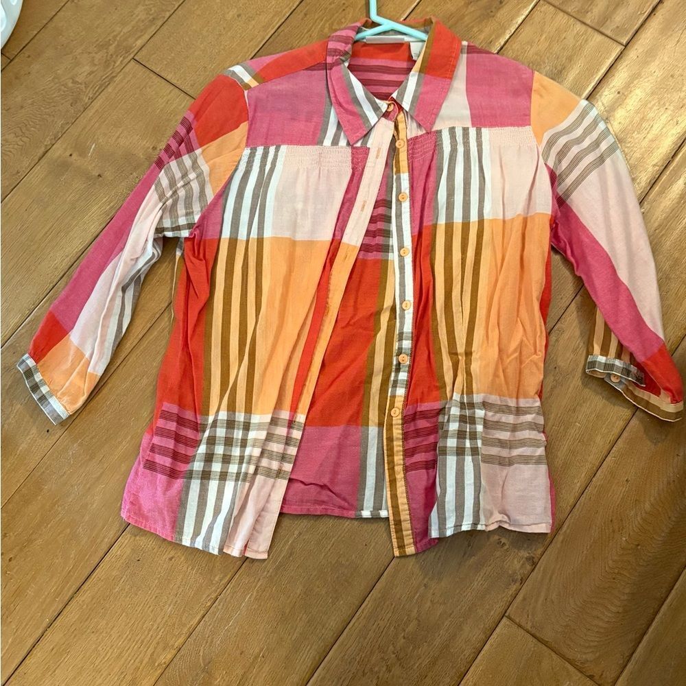Kim Rogers Colorful Plaid Button-Up Shirt